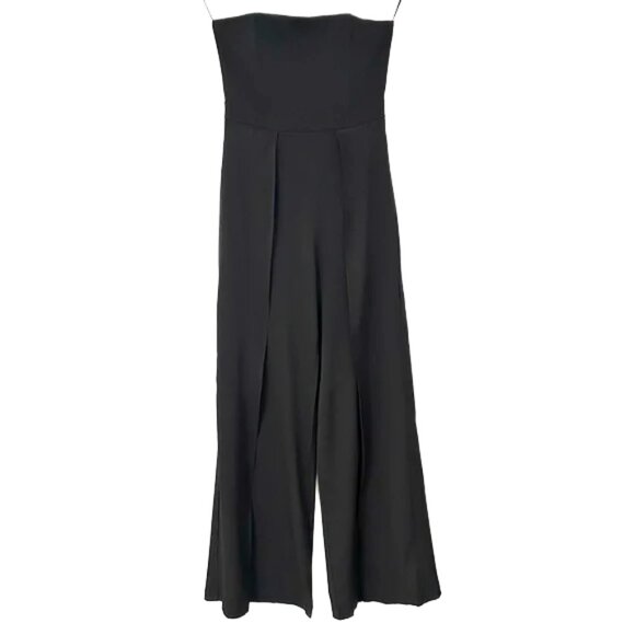Lulus Black Strapless Wide Leg Jumpsuit M Front Slit Evening Cocktail Formal - Picture 1 of 14